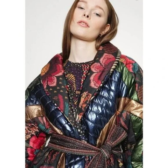 💕FARM RIO💕 Black Wild Bananas Metallic Reversible Puffer Jacket Large L NWT - Picture 8 of 16